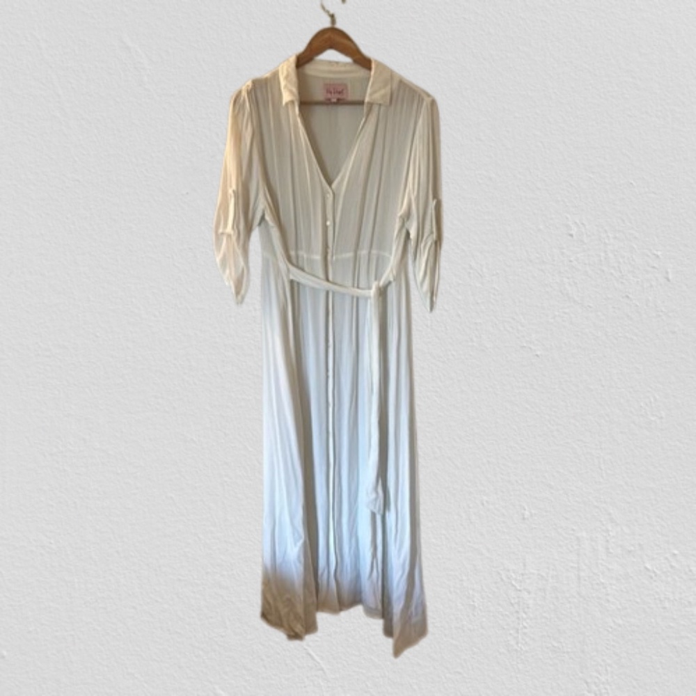 Kos Resort White Cover Up Dress Viscose w/ tie off Women's XL